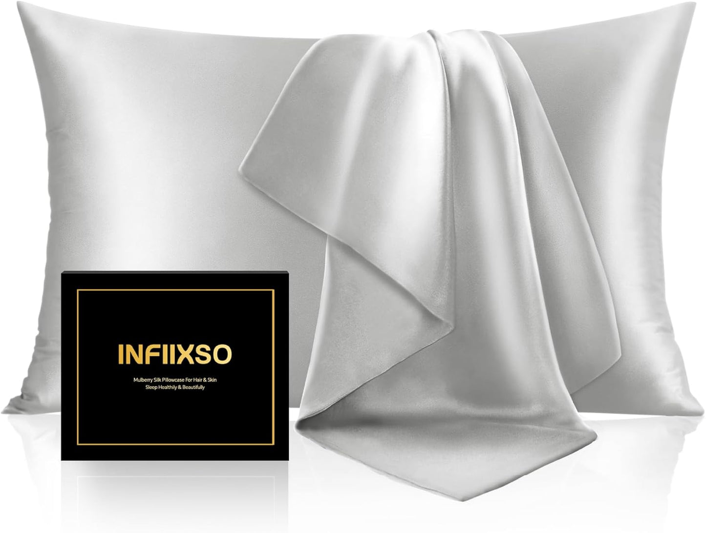 INFIIXSO Mulberry Silk Pillow Case King Size, Silk Pillowcase with Hidden Zipper 20"x36", Extraordinary Smooth and Soft Pillow Cases for Hair and Skin(Light Grey, 1 Pack)