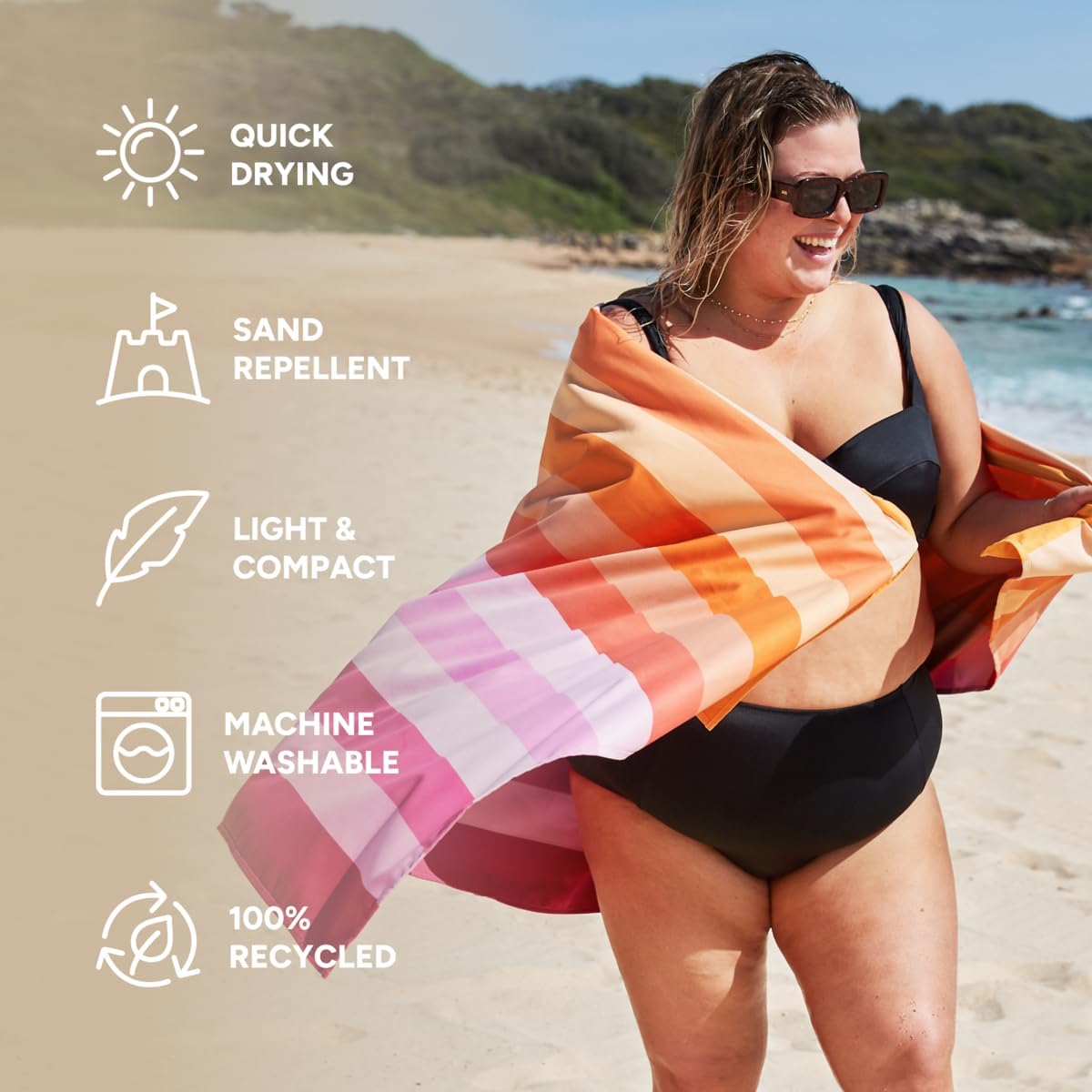 Dock & Bay Quick Drying Towel - for Sports & Gym - Compact, Lightweight - 100% Recycled - Includes Bag - Summer - Miami Sorbet, Extra Large (200x90cm, 78x35)