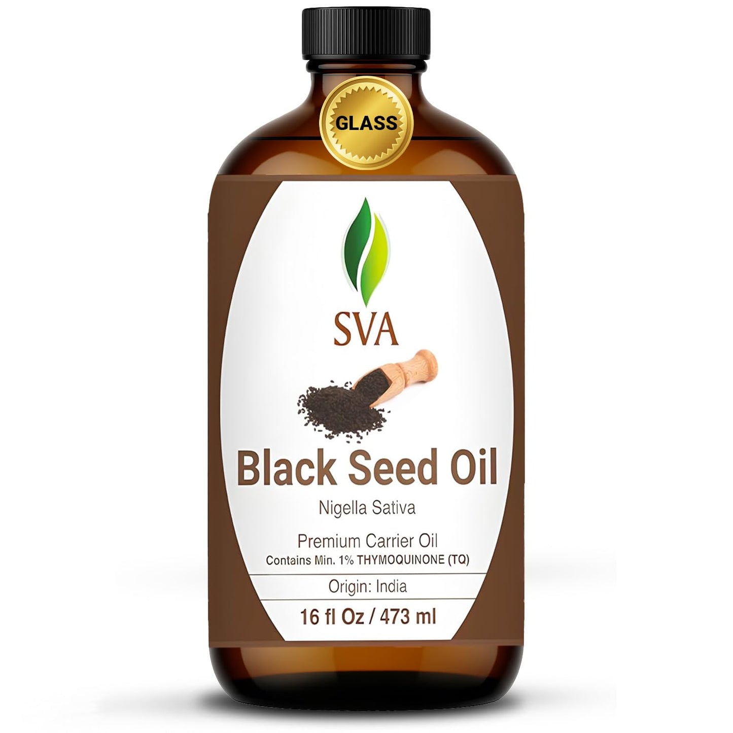SVA Black Seed Oil - 16 Fl Oz – 100% Natural Cold Pressed Black Seed Oil - for Face, Skin Care, Hair Care, Scalp Massage & Body Massage – Carrier Oil