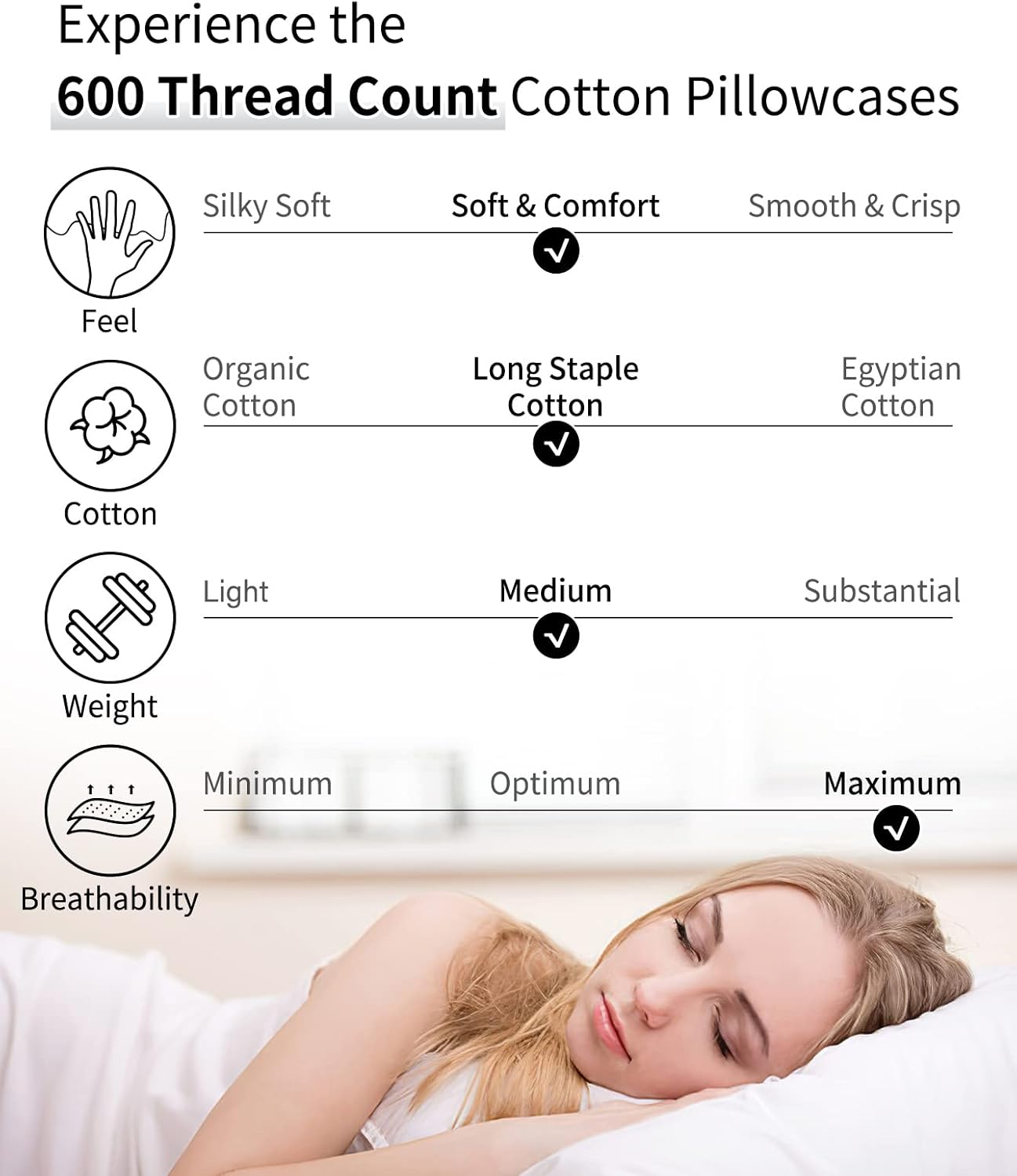 Warmstar Cotton Pillow Cases Standard Size Set of 2, 600 Thread Count Pillowcases 20x26 Inches, Soft Long Staple Cotton Pillowcases Breathable with Envelope Closure,Pink