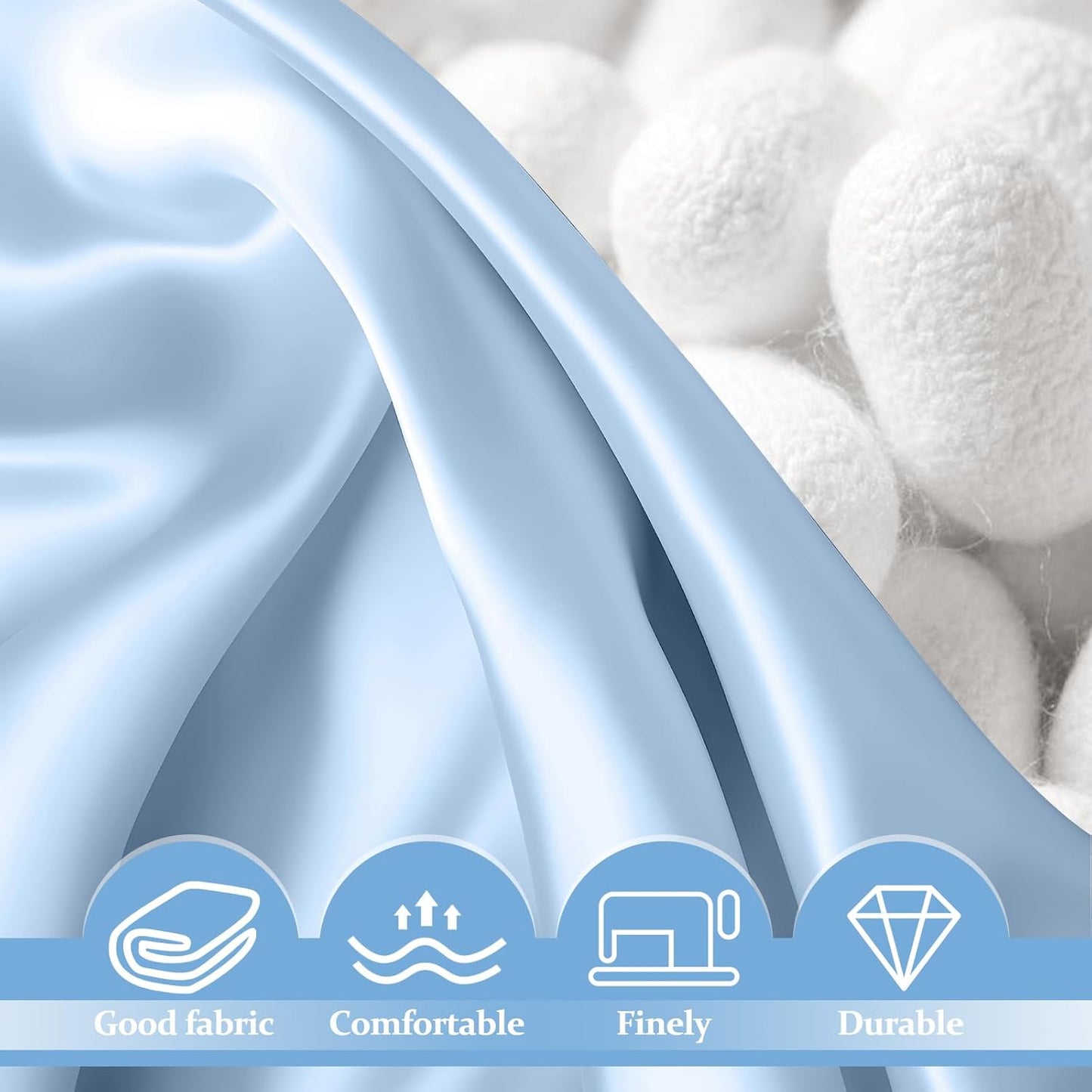 2 Pack 100% Pure Silk Pillowcase for Hair and Skin, Both Sides Mulberry Silk Pillowcases with Hidden Zipper, Cooling Pillowcase 19 Momme, 600 Thread Silk Pillow Cases King Size, Light Blue