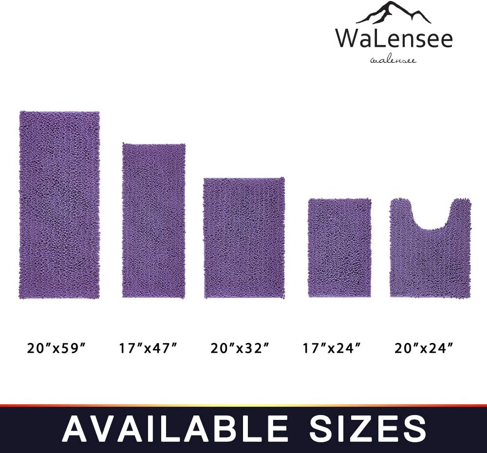 Walensee Bathroom Contour Rug Non Slip Toilet U Shaped Bath Mat (20x24, Lavender) Water Absorbent Super Soft Shaggy Chenille Machine Washable Dry Extra Thick Perfect Absorbant Best Plush Carpet
