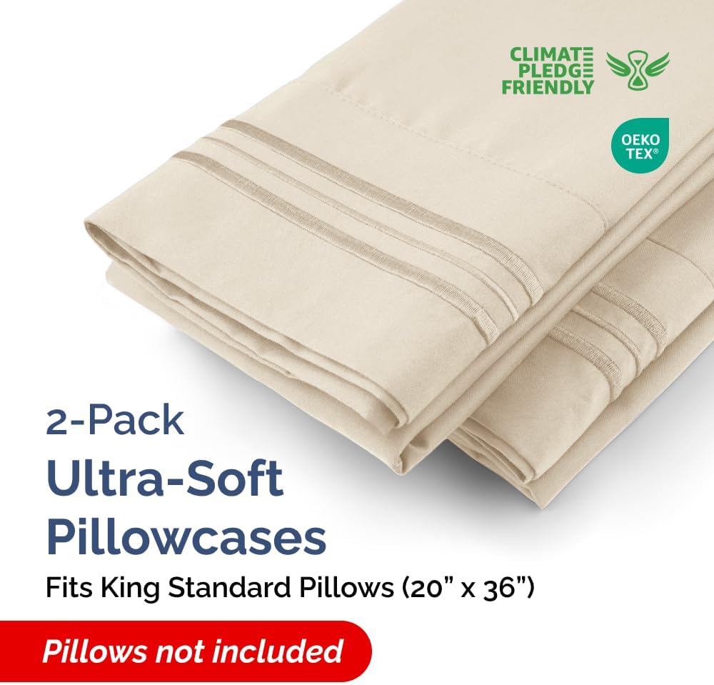 King Standard Pillow Cases Set of 2 - Ultra-Soft Hotel Quality Pillowcase Covers - Comfy, Cozy & Fade Free - Wrinkle Resistant - Machine Washable Pillow Protectors - 2 Piece Set - King Standard Wheat