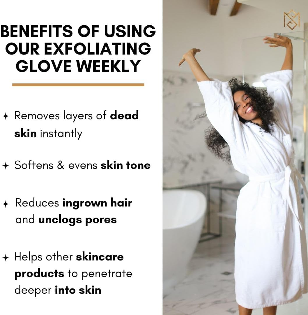 Exfoliating Glove Kessa Mitt Body Scrubber - Dead Skin Remover Shower Glove for Dead Skin Scrubbing and Deep Pore Cleansing - by MoroccanSource (1 Pack Black)