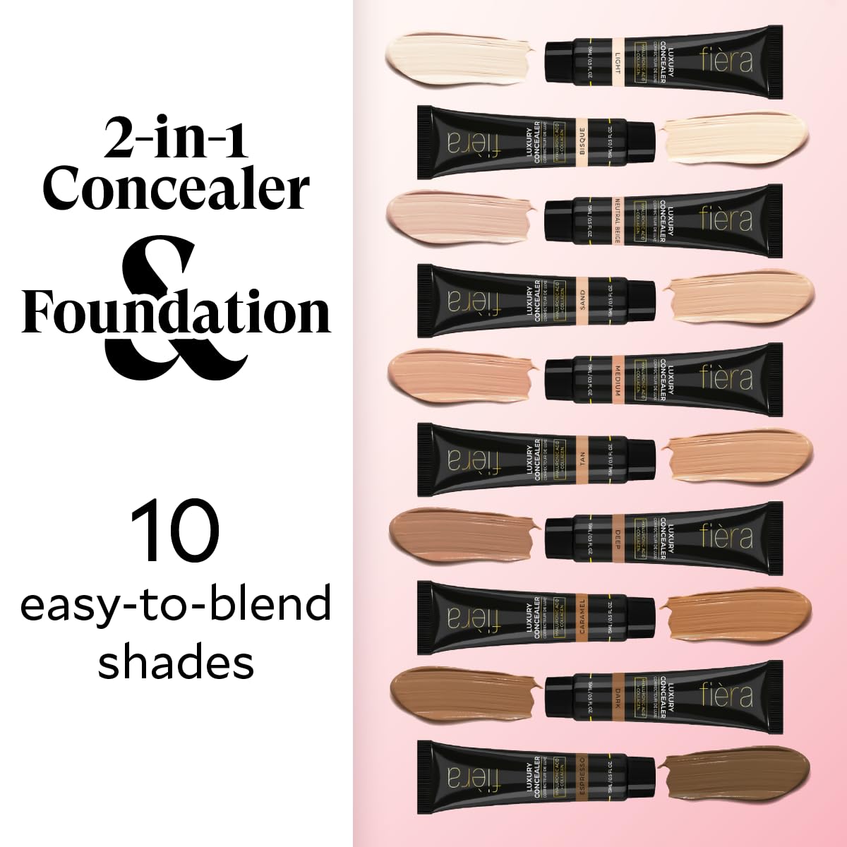 Fièra Luxury Concealer & Foundation with Anti-Aging Ingredients - Full Coverage for Dark Circles, Wrinkles, Fine Lines, and Spots, All-Day Wear For Mature Skin - Medium, 0.5 FL. OZ. / 15 ML