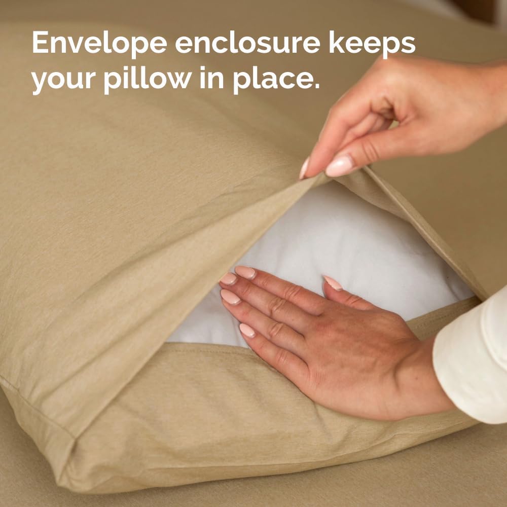 Queen Pillow Cases Set of 4 - Ultra Soft Hotel Quality Pillowcase Covers - Comfy, Cozy & Wrinkle Free - Shrinkage and Fade Resistant - Machine Washable Pillow Protectors - 4 Piece Set - Heathered Tan