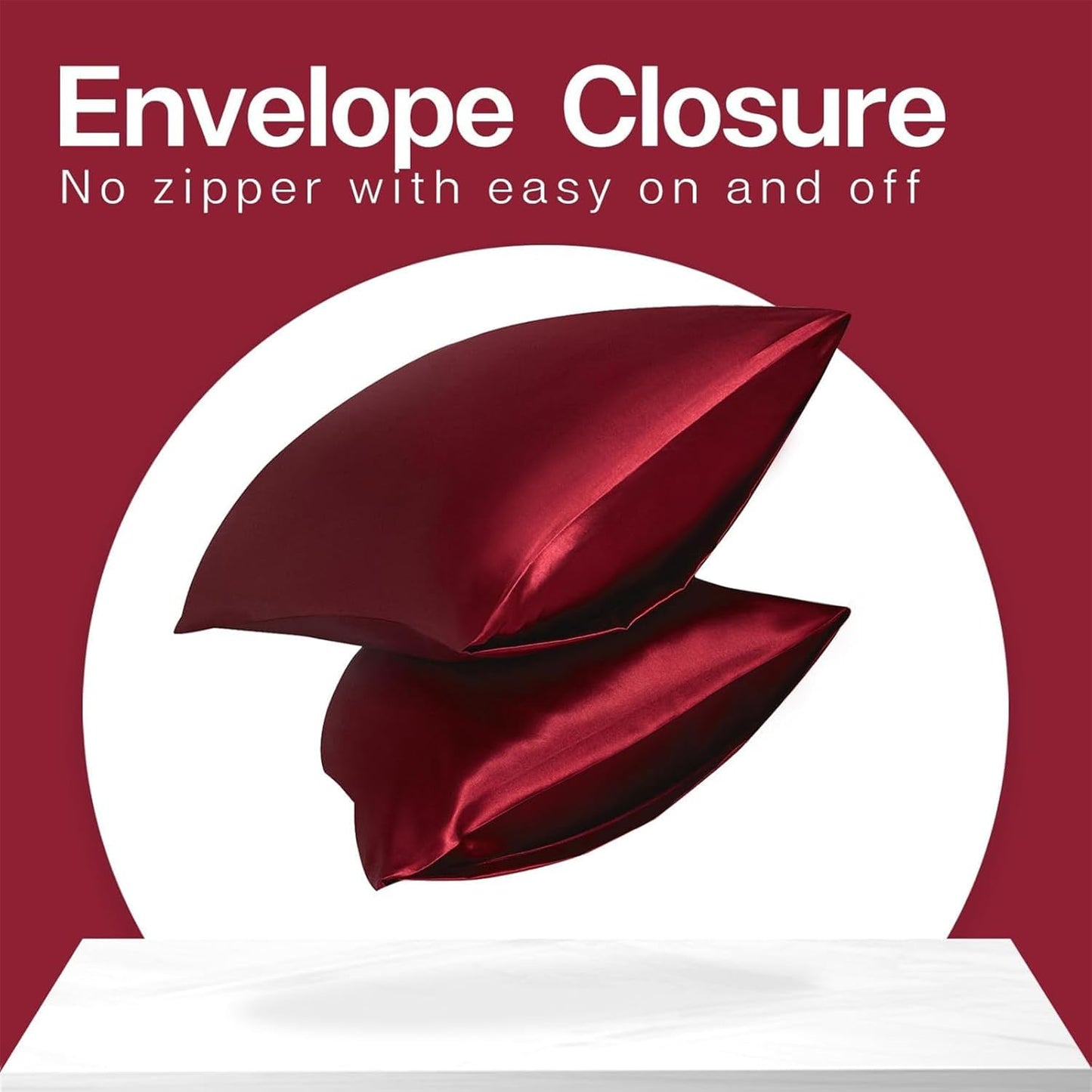 MR&HM Satin Pillowcase for Hair and Skin, Silk Satin Pillowcase 2 Pack, King Size Pillow Cases Set of 2, Silky Pillow Cover with Envelope Closure (20x40, Burgundy)