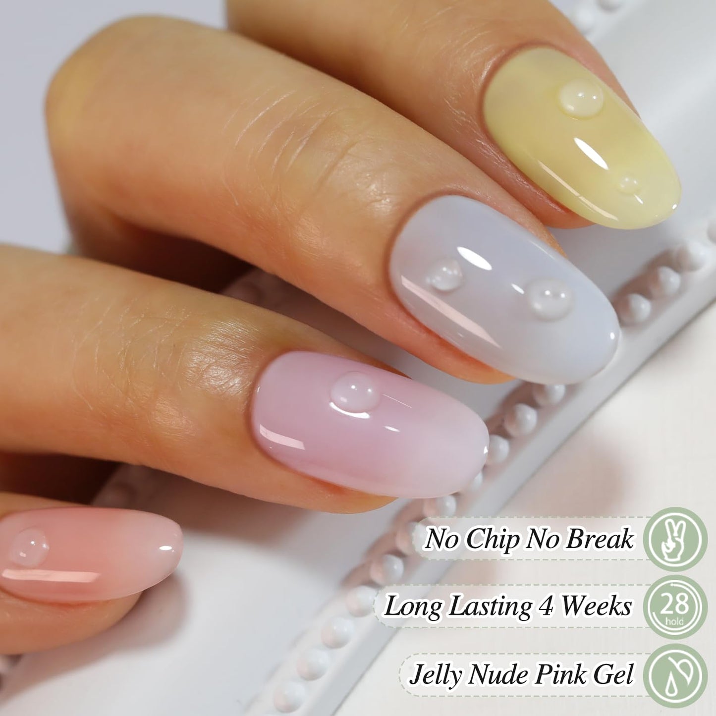 Double Rhythm Gel Nail Polish Set of 6 Colors Baby Light Pastel Milky Nail Polish Starter Kit Art DIY Salon Home (Jelly Sheer White Lilac Blue Pink Yellow Green,Kit 1)