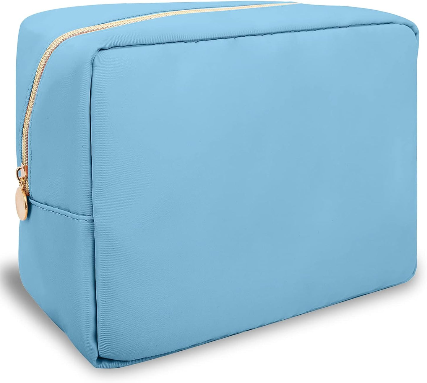 Nylon Large Makeup Bag Travel Cosmetic Bag Pouch, Preppy Big Makeup Bag Cute Cosmetic Zipper Pouch Purse, Waterproof Toiletry Bag Clutch Make Up Organizer Travel Essentials for Women Men Girls(Blue)