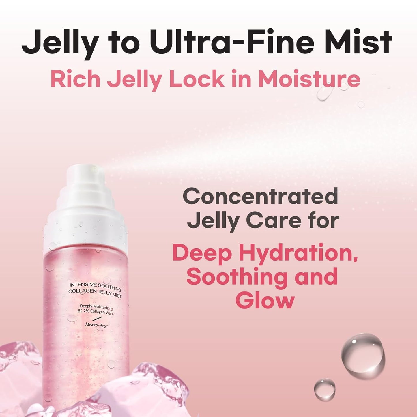 Intensive Soothing Collagen Jelly Mist, Deep Hydrating Pink facial mist, Elasticity Moisturizer, Dewy Glow Spray, Hyaluronic Acid, Lightweight Gentle for All Skin, Korean skin care 3.38 fl oz