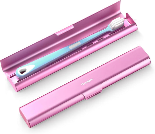 Aluminum Toothbrush Travel Case, Portable Travel Toothbrush Holder, Durable Manual Toothbrush Box Container for Traveling, Bathroom, Camping, Business Trip-Pink