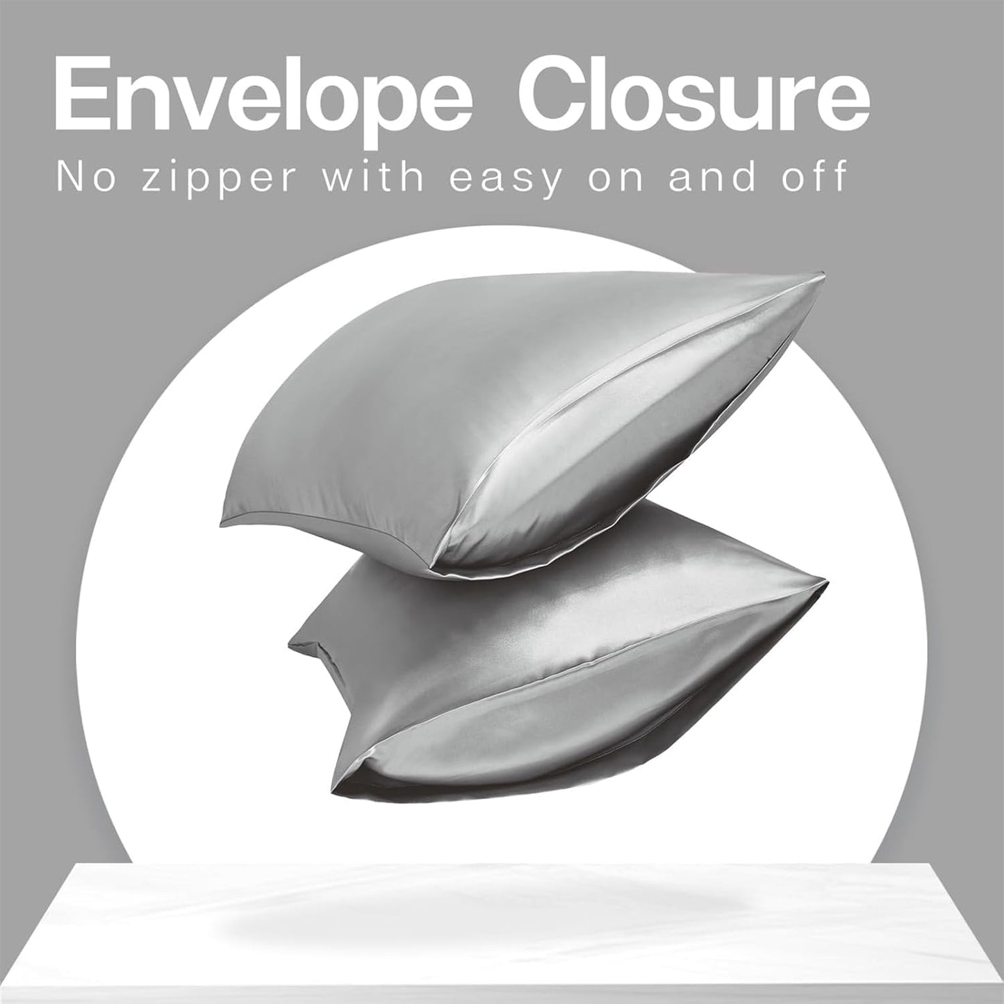 MR&HM Satin Pillowcase for Hair and Skin, Silk Satin Pillowcase 2 Pack, Queen Size Pillow Cases Set of 2, Silky Pillow Cover with Envelope Closure (20x30, Silver Grey)