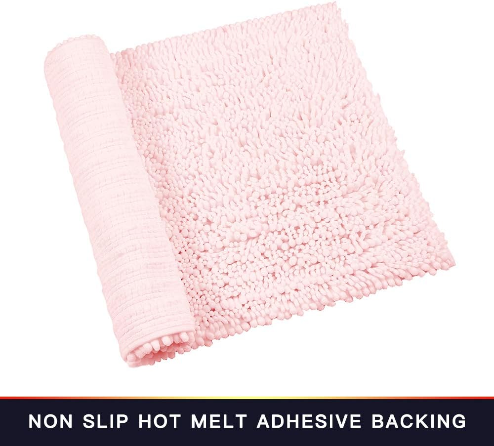 Walensee Bathroom Rug Non Slip Bath Mat (24x17 Inch Blush) Water Absorbent Super Soft Shaggy Chenille Machine Washable Dry Extra Thick Perfect Absorbant Best Small Plush Carpet for Shower Floor