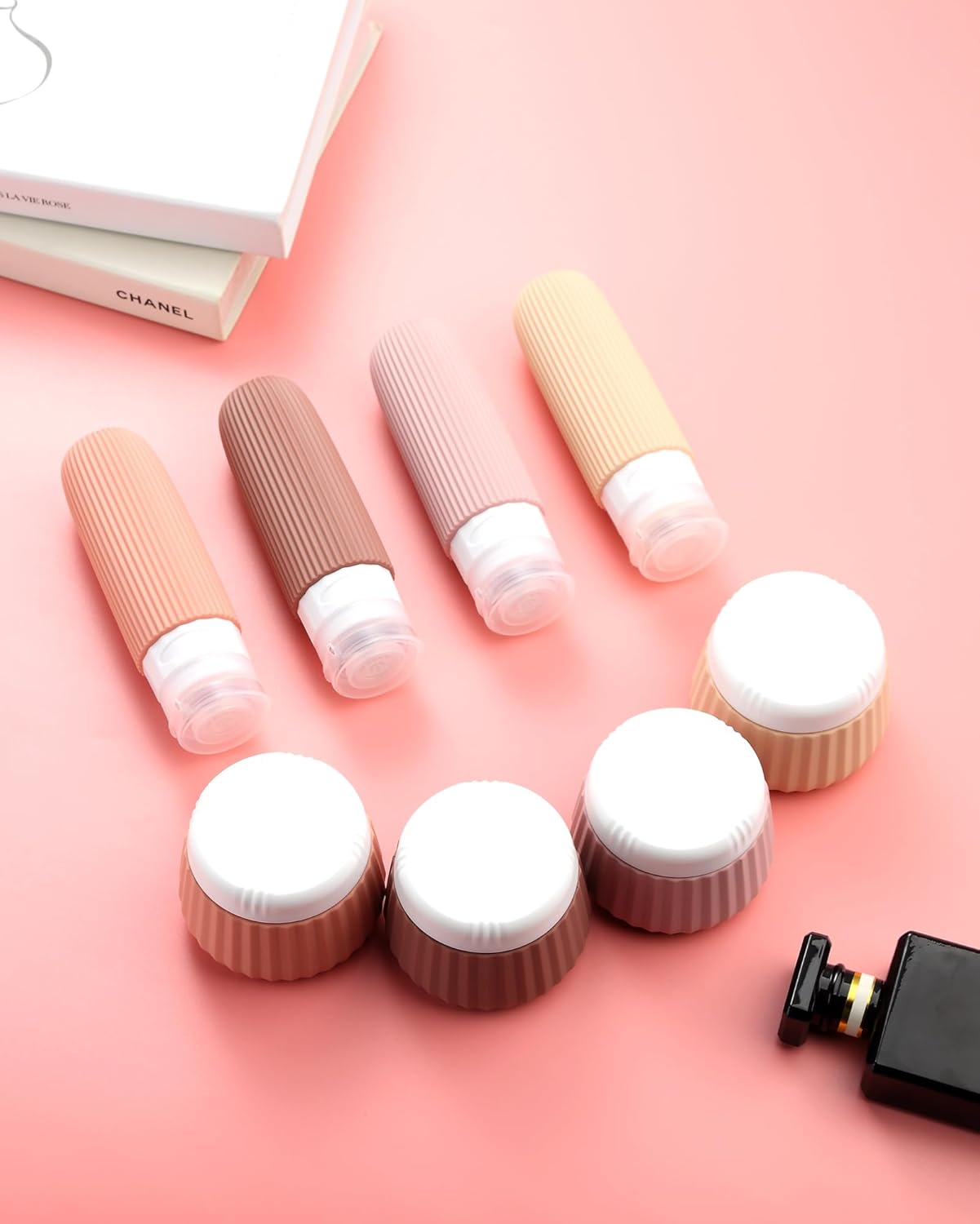 Travel Bottles 8 Pack, TSA Approved 3 oz Toiletries Containers, Leak Proof Silicone Squeezable Essentials Jars with Clear Bag