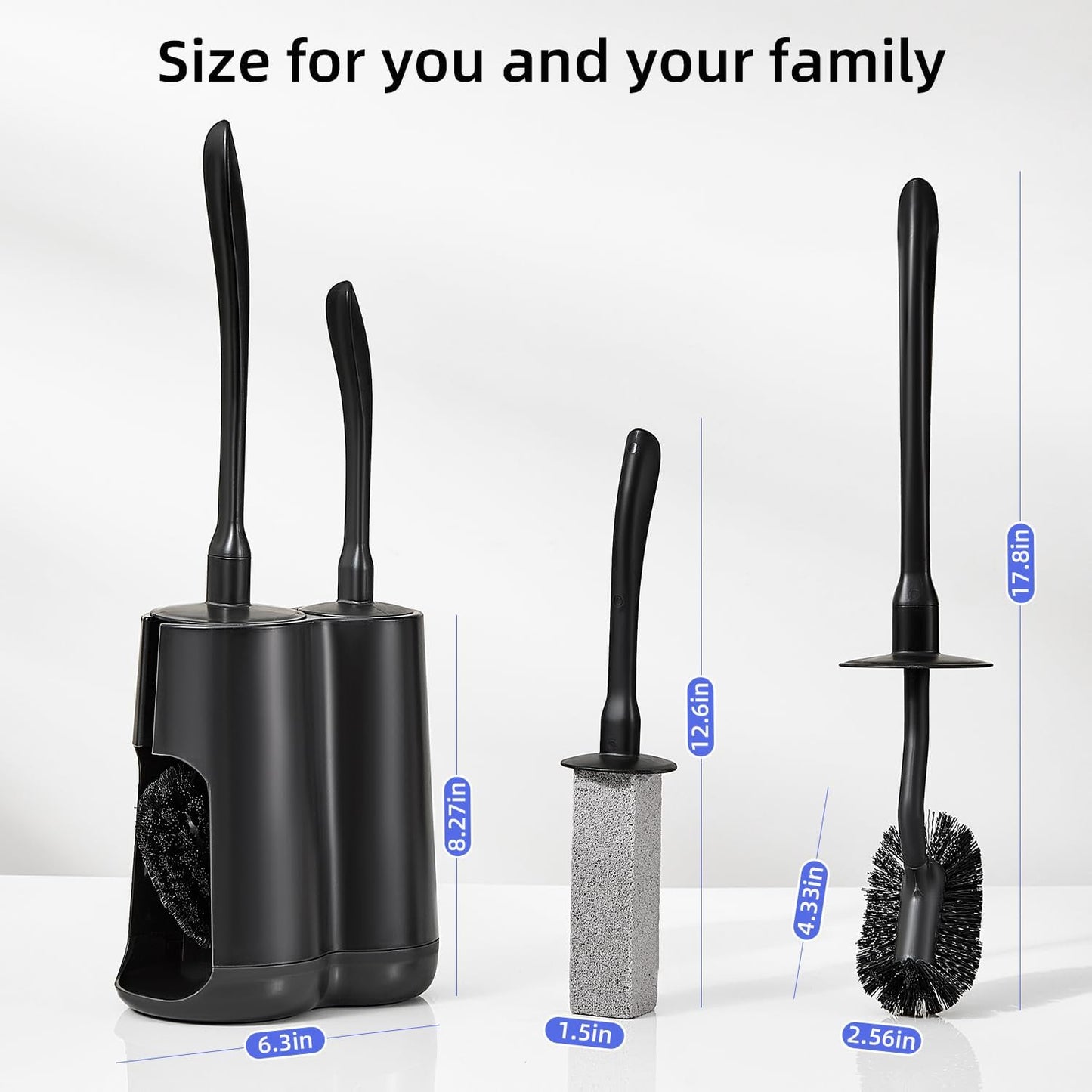 Toilet Brush & Pumice Stone Brush Combo, 2-in-1 Toilet Bowl Brush and Dual-Slot Holder Set, Curved Deep Cleaning Brush & Extended Handle, Compact Size Toilet Cleaner Brush Organizer