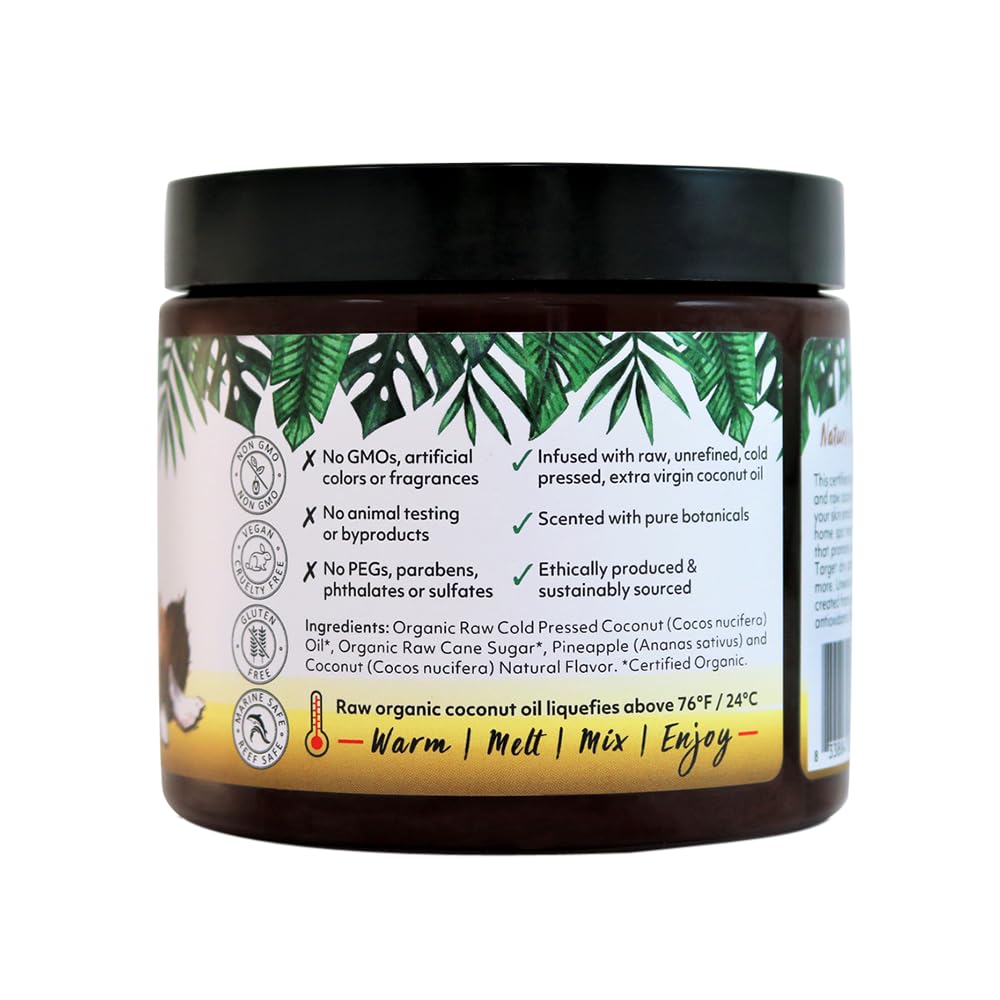 Organic Fiji Whole Body Scrub - Infused with Coconut Oil, Exfoliating Sugar Scrub for Smooth and Soft Skin, Exfoliates & Restores Skin's Natural Biosphere, Pineapple Coconut 20 oz
