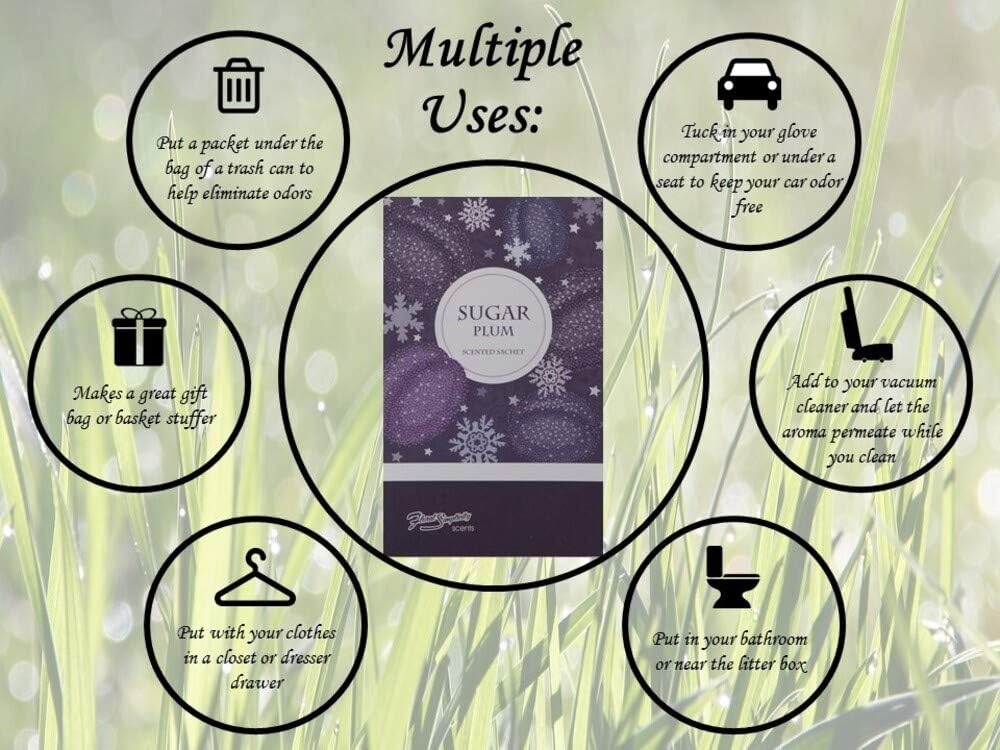 Floral Simplicity Sugar Plum Scented Sachets Pack of 6, Fall & Winter - Long-Lasting Scented Bags, Home Fragrance, Air Freshener & Deodorizer for Closet, Room, Drawer, or Cars, Made in USA