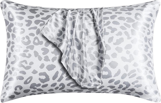 Silky Satin Toddler Pillowcases Pack of 2, 13x18 Inches Grey Leopard Printed Travel Pillowcases with Envelope Closure, Small Kids Pillow Cases Covers