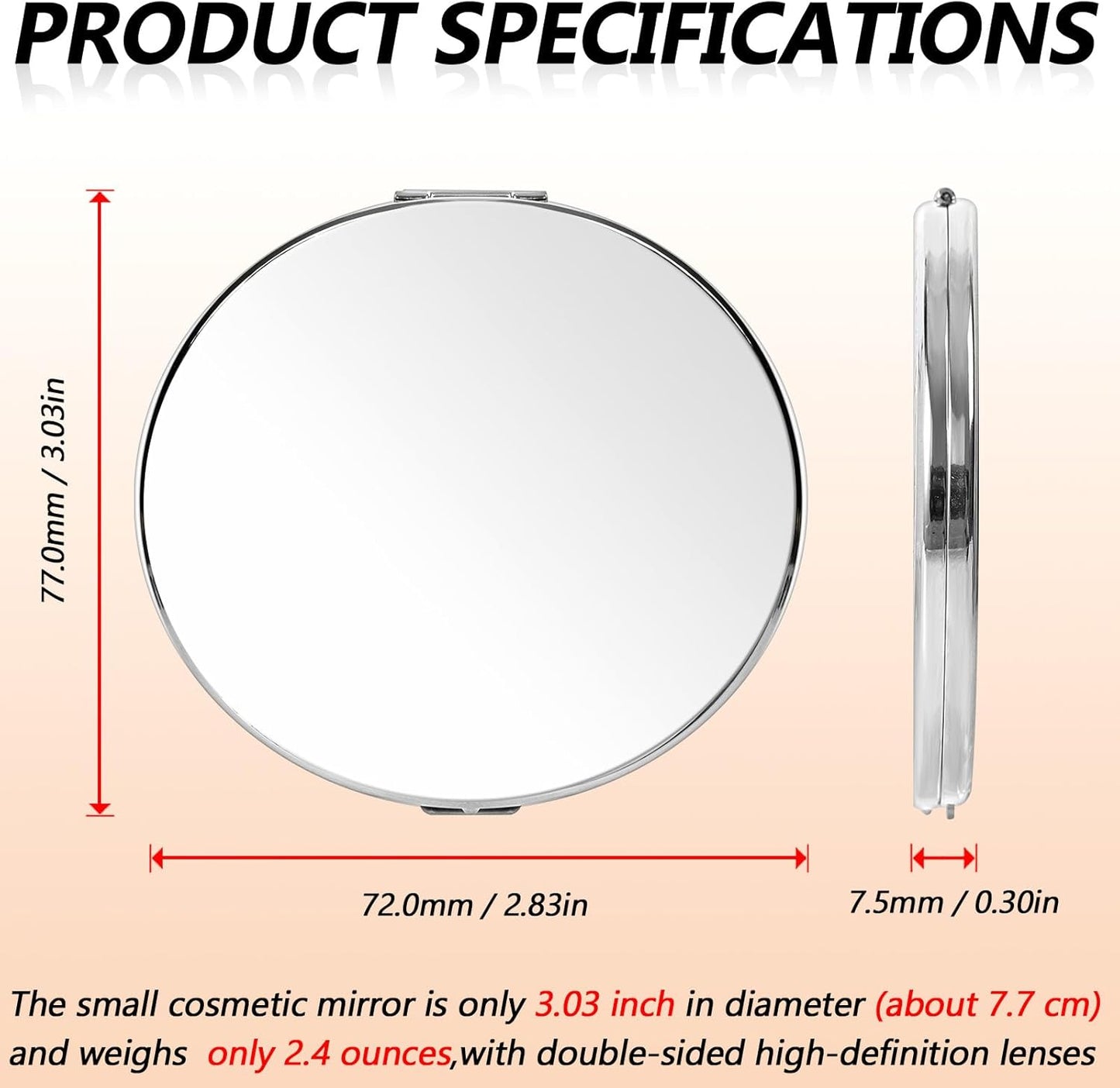 Portable Compact Metal Folding Makeup Mirrors, Beautiful and Elegant,1X/2X Magnifier. (Naked Silver)