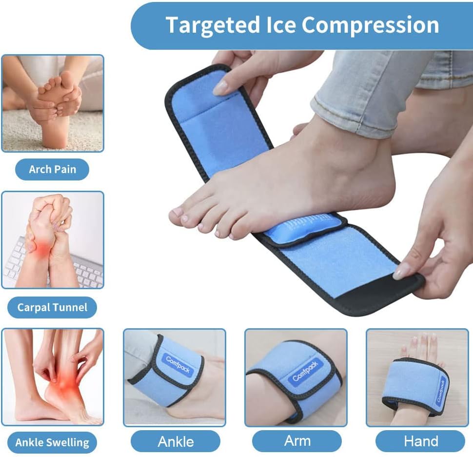 Cold Therapy Wrap with 2 Packs for Pain Relief, Reusable Gel Ice Packs for Foot Plantar, Wrist, Ankle, Great for Sprains, Muscle Pain, Bruises, Injuries