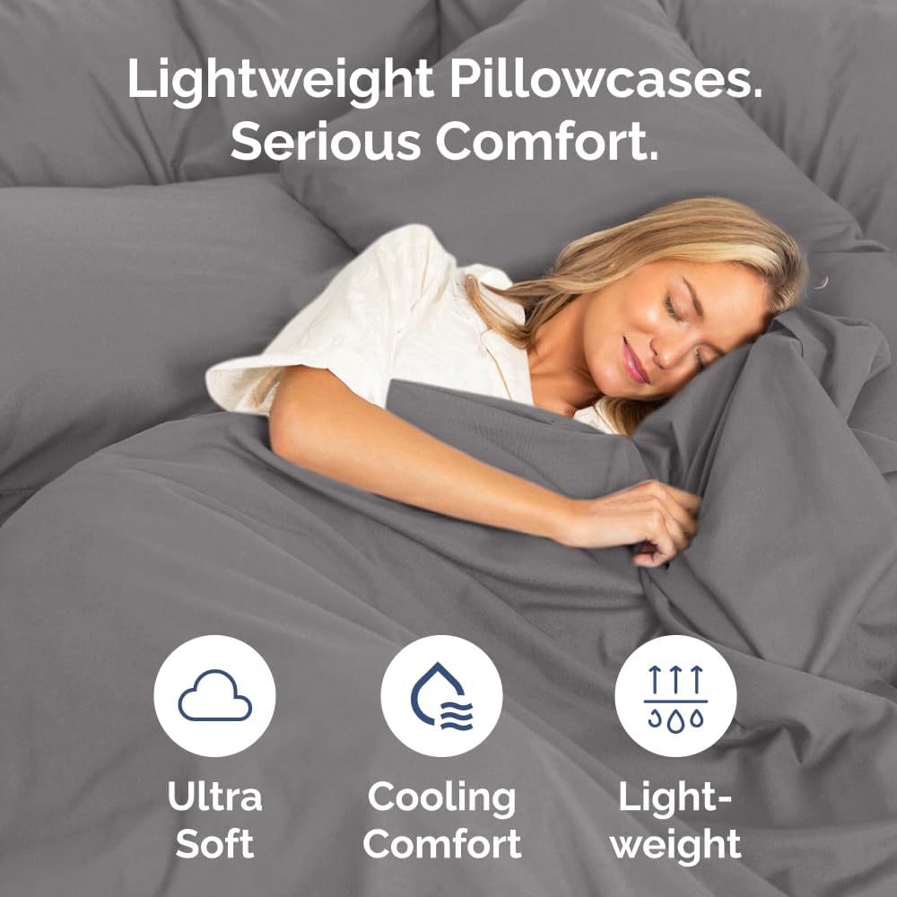 Queen Pillow Cases Set of 8 - Ultra Soft Hotel Quality Pillowcase Covers - Comfy, Cozy & Wrinkle Free - Shrink, Stain and Fade Resistant - Machine Washable Pillow Protectors - 8 Piece Set - Dark Grey