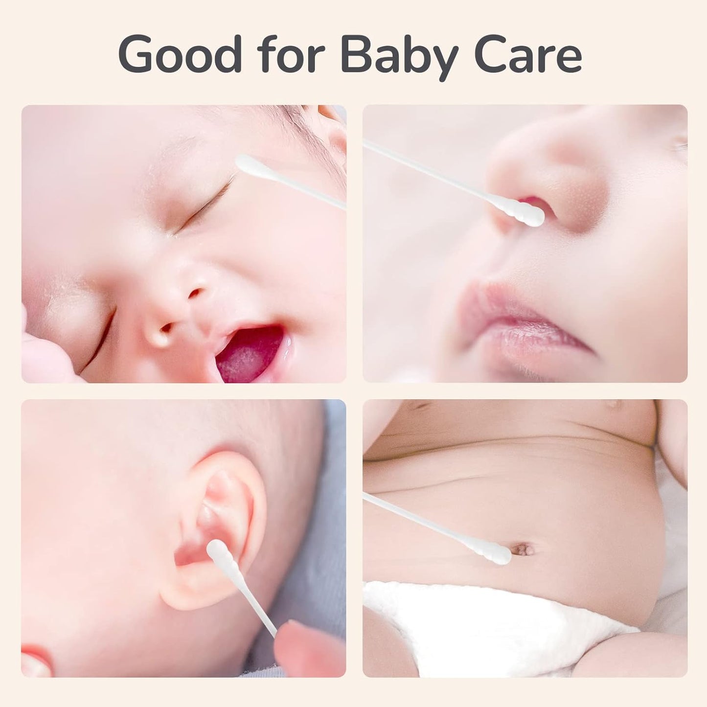 Baby Cotton Swabs 210 Count, Cotton Swabs For Personal Hygiene, Baby Safe Tips For Ear and Nose Clean With Biodegradable & Organic Cotton Buds, Double Tipped Safety Sticks, 100% Eco-Friendly