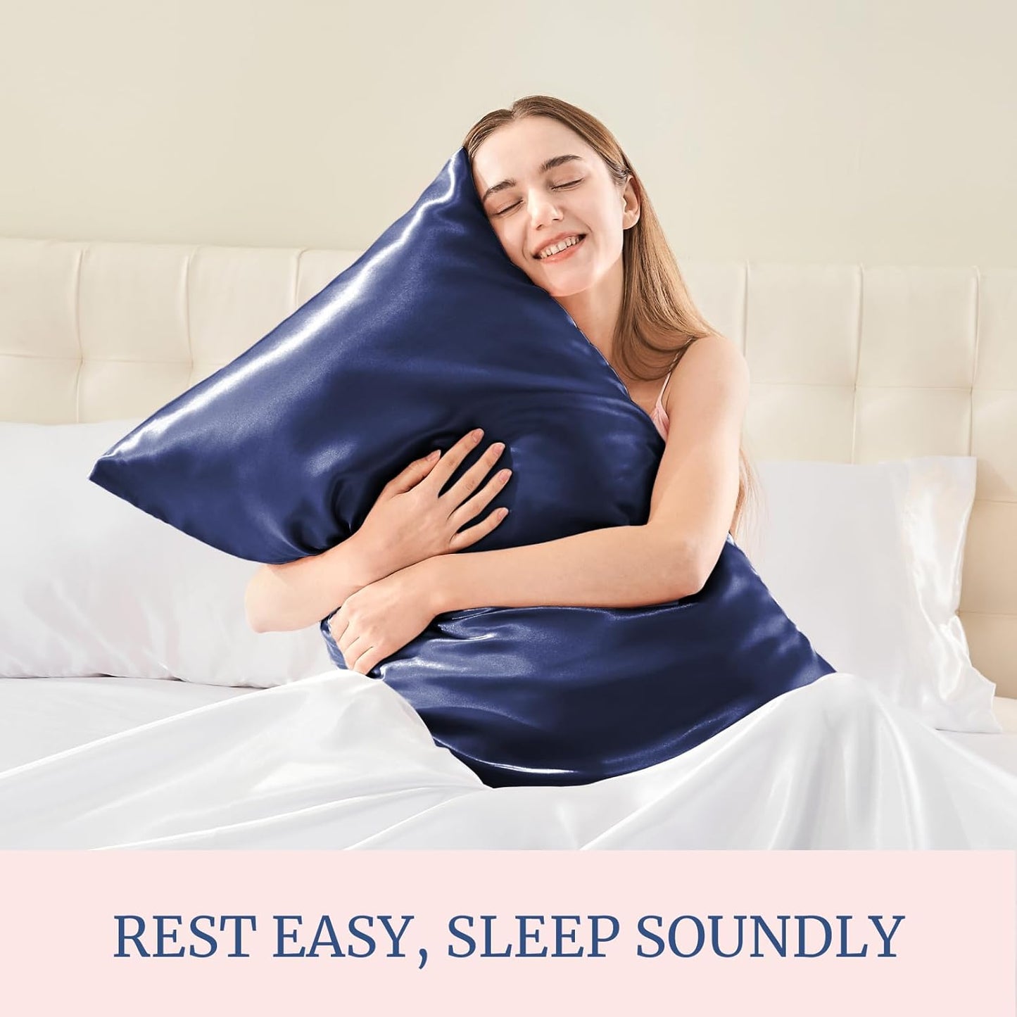 BEDELITE Satin Pillowcase for Hair and Skin, Super Soft and Cooling Similar to Silk Pillow Cases 2 Pack with Envelope Closure, Gift for Women Men(20"x26" Standard Size, Navy)