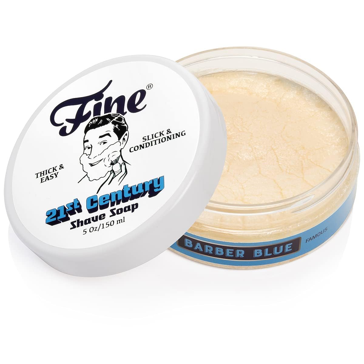 Mr. Fine 21C Men’s Shaving Soap, Builds Thick & Easy Lather, Protects From Razor Burn & Irritation, No Artificial Colors, Made In Italy, 5oz. (150ml), Barber Blue