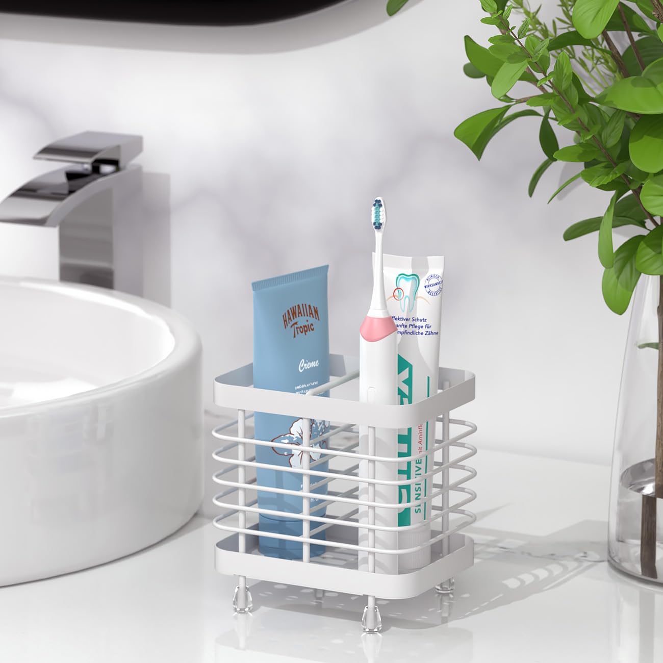 Luxspire Toothbrush Holders for Bathroom, Stainless Steel Electric Toothbrush Holder Wall Mounted, Shower Toothbrush Toothpaste Holder, Bathroom Organizer Essentials, 2 Slots, White