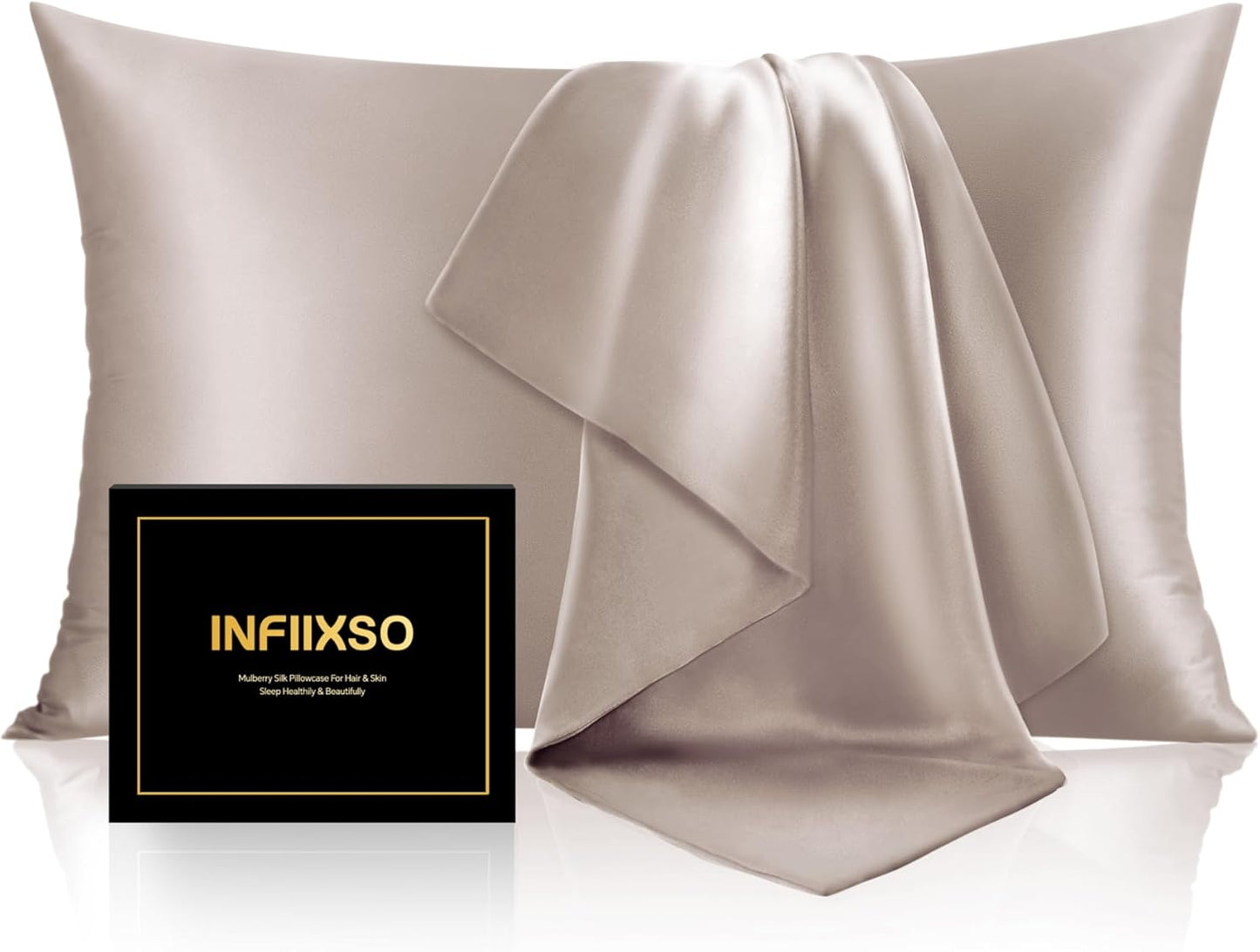 INFIIXSO Mulberry Silk Pillowcase for Hair and Skin, Silk Pillow Cases Queen Size Set of 2 with Hidden Zipper 20x30 Inches, Ultra Smooth and Soft Cooling Pillow Cases for Hot Sleepers(Caramel, 2 Pack)