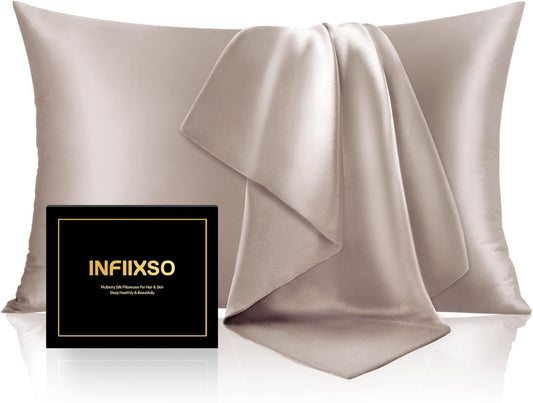 INFIIXSO Silk Pillow Cases 2 Pack Standard Size, Ultra Smooth & Soft Mulberry Silk Pillow Case for Hair and Skin, Breathable Cooling Silk Pillowcase with Hidden Zipper (Caramel, 20x26 Inches)