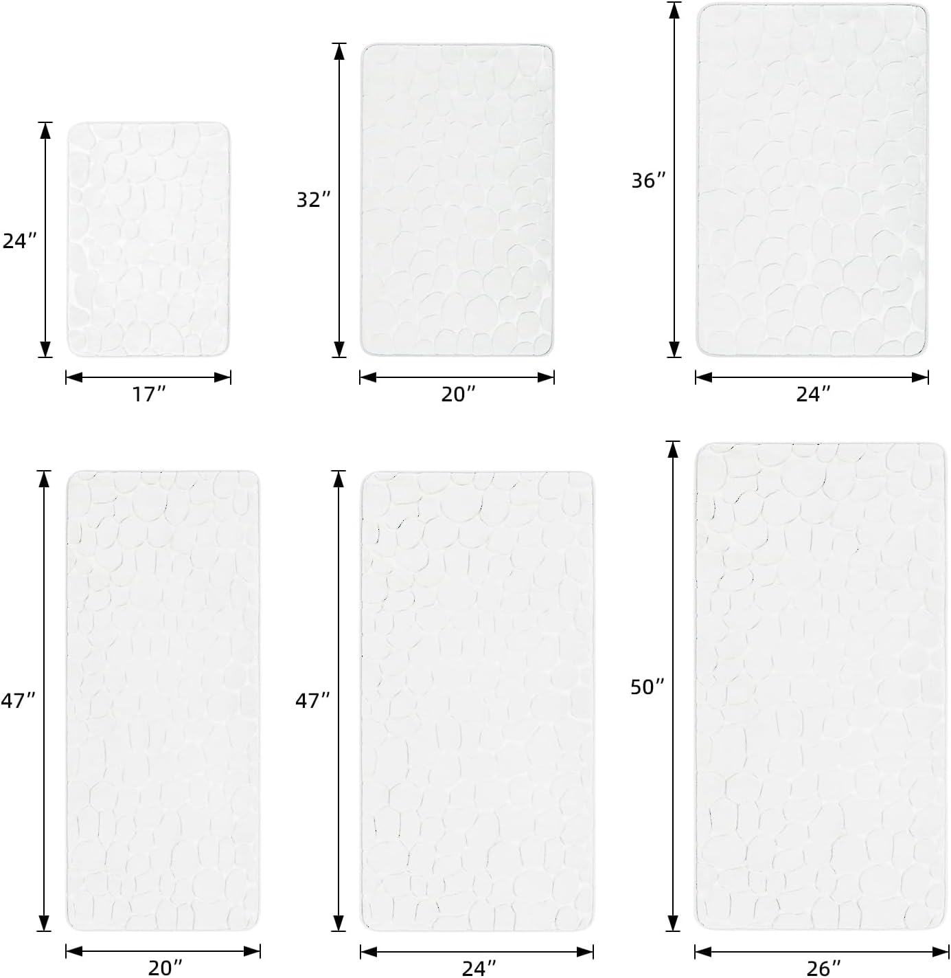 YIHOUSE Bath Mat, Memory Foam, Cobblestone, Bathroom Rugs, 20 x 32, White, Super Water Absorbent, Non-Slip, Machine Washable