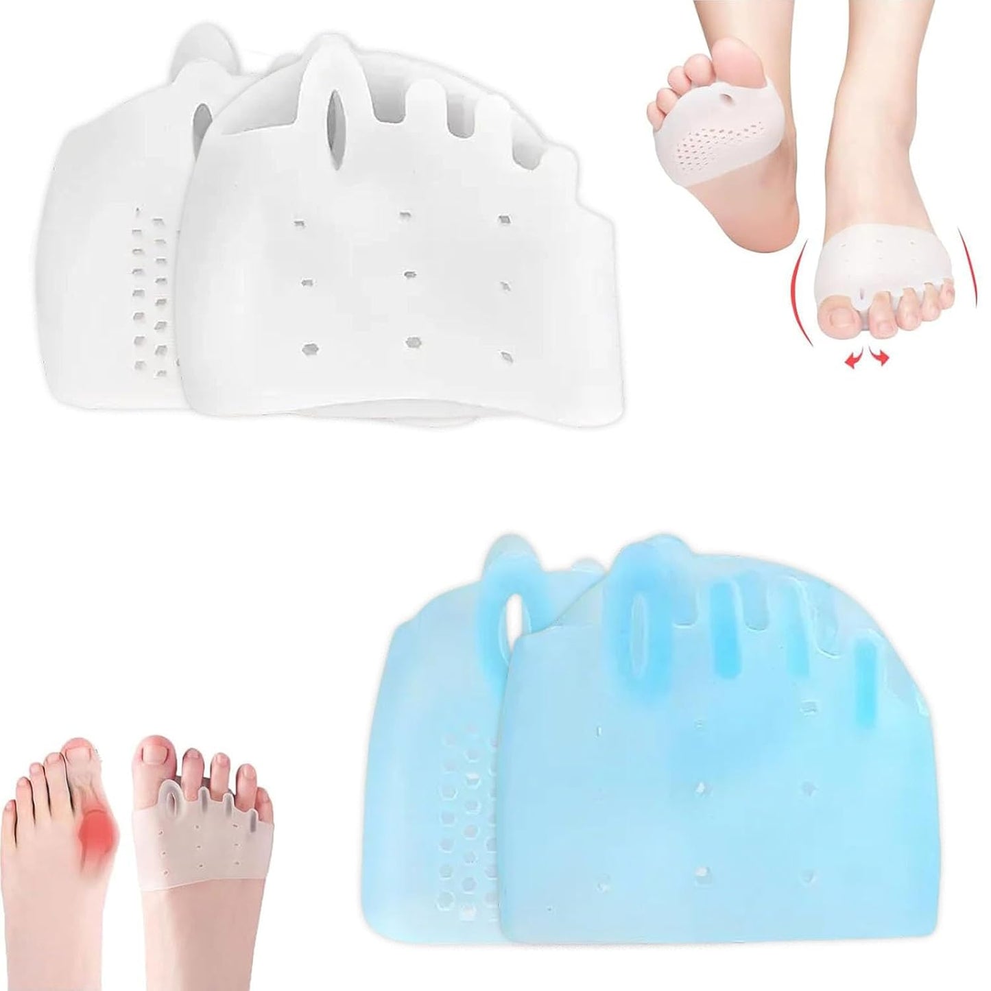 Silicone Toe Separators, 2 Pairs Toe Separators for Women & Men, Breathable Soft Gel Foot Cushions, Hallux Valgus Relief Realign Crooked Toes - Multiple Colors