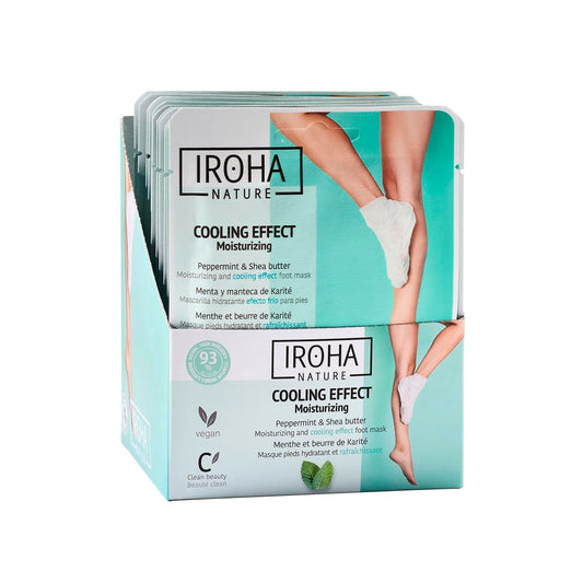 IROHA NATURE Relaxing Foot Mask Socks | 15 Pairs | Peppermint & Shea Butter | Intensive Treatment for Tired Feet | Cooling Effect | Natural & 100% Vegan | Moisturizing Foot Mask