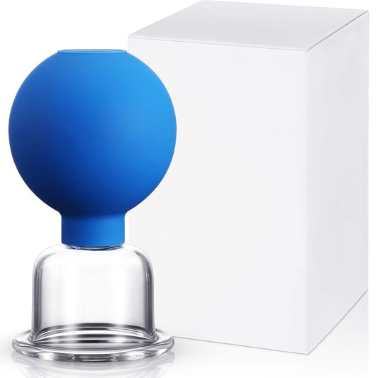 Nuanchu Facial Cupping Cup Blue Glass Face Cup Silicone Cupping Massage Vacuum Suction Mug for Body Face Leg Arm Back Shoulder Muscle and Joint Pain(1.5 Inch Diameter)