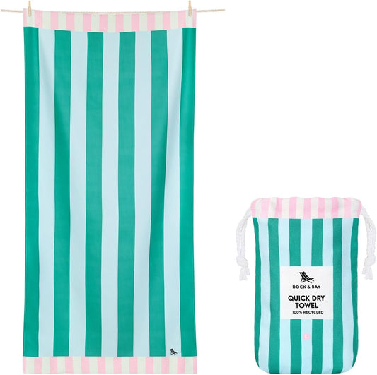 Dock & Bay Beach Towel - Quick Dry, Sand Free - Compact, Lightweight - 100% Recycled - Includes Bag - Pastel Pier - Large (160x90cm, 63x35)