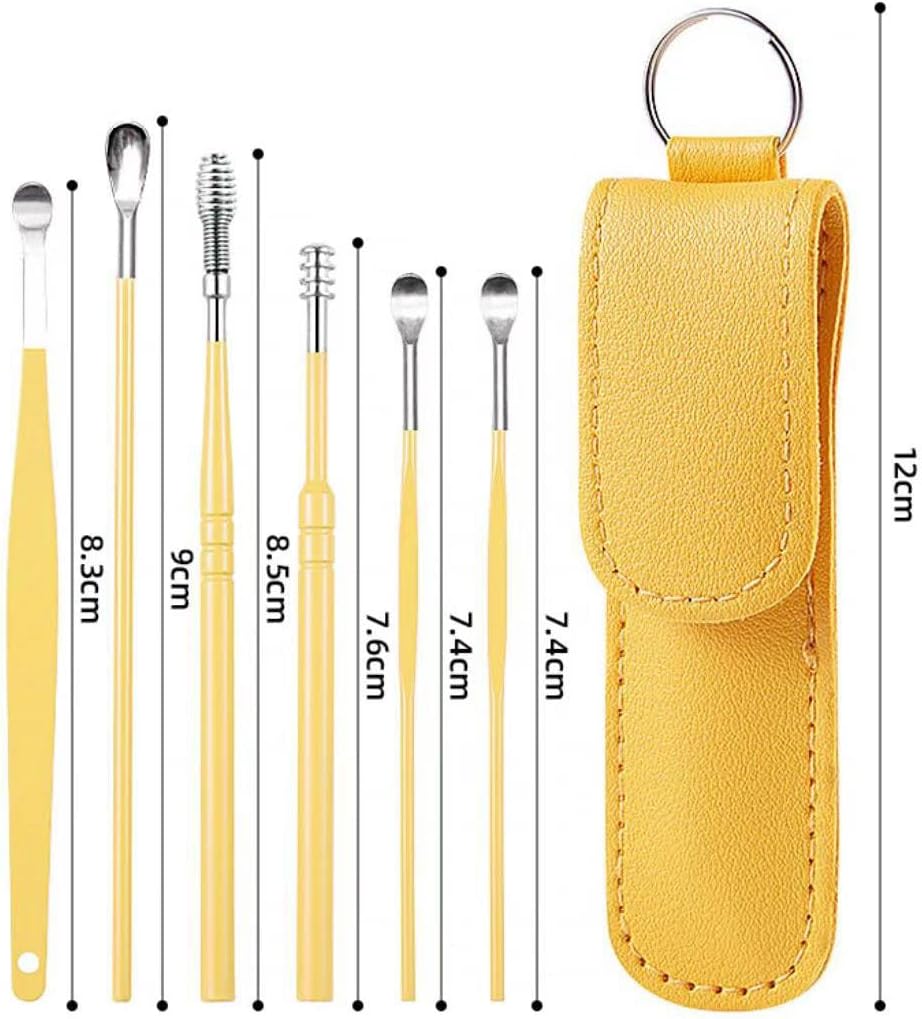 12 Pcs Ear Pick Earwax Removal Kit, Ear Cleaning Tool, Stainless Steel Earwax Removal Tool with Leather Storage Box (Black&Yellow)
