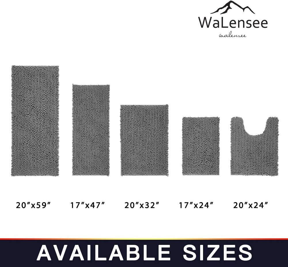 Walensee Bathroom Contour Rug Non Slip Toilet U Shaped Bath Mat (20x24, Grey) Water Absorbent Super Soft Shaggy Chenille Machine Washable Dry Extra Thick Perfect Absorbant Best Plush Carpet