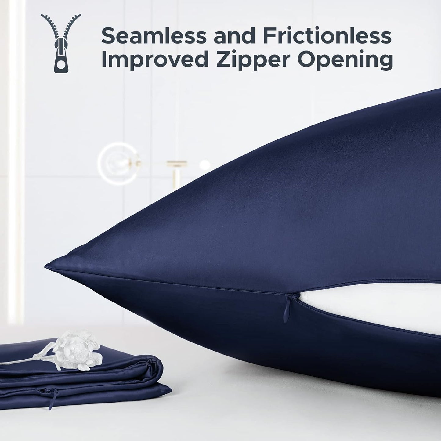 100% Pure Mulberry Silk Pillowcase for Hair and Skin - Allergen Resistant Dual Sides,600 Thread Count Silk Bed Pillow Cases with Hidden Zipper,1pc,Queen Size,Blue