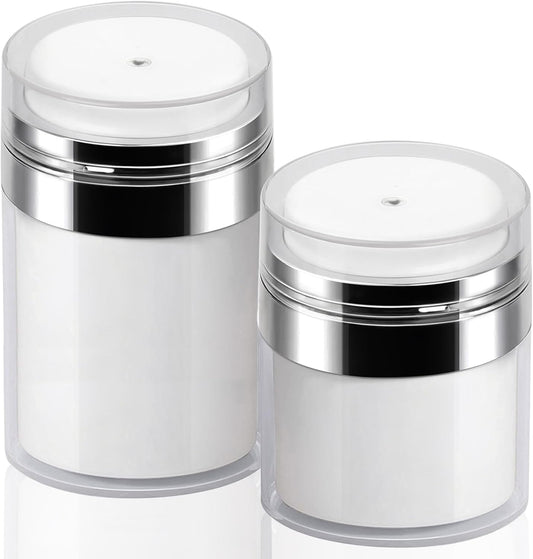 2Pack Lotion Dispenser 50ml 100ml Airless Pump Jar - 1.7Oz 3.5Oz Moisturizer Pump Bottle Skincare Travel Makeup Containers for Thick Moisturizer, Skincare
