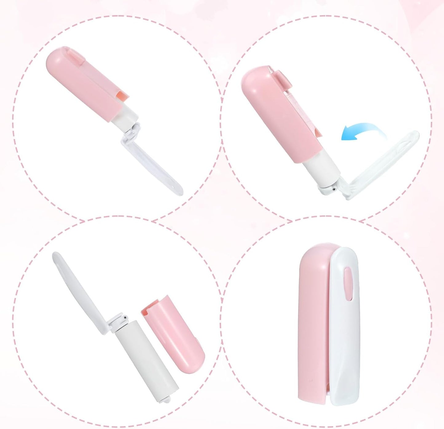 2Pcs Mini Lint Roller Travel Size Portable Lint Roller for Pet Hair Remover Pocket Travel Essentials for Clothes Reusable Purse Accessories Backpack Essentials (Pink Gray)