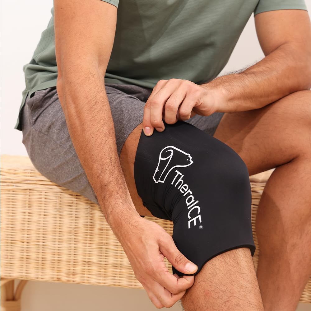 TheraICE Knee Ice Pack Wrap Compression Sleeve for Injuries, Reusable Gel Cold Packs Brace Also for Elbow, Ankle & Calf - Flexible Cold Wrap Recovery for Meniscus, ACL, MCL Pain Relief