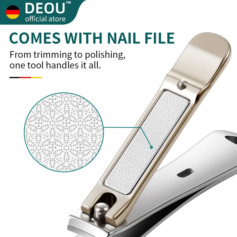 DEOU 3-in-1 Professional Nail Clipper Set - Stainless Steel Large/Medium Flat-Edge Clippers with Built-in Nail File, Champagne-Colored Nail Care Tools, Exquisitely Gift-Packaged for Home & Travel Use