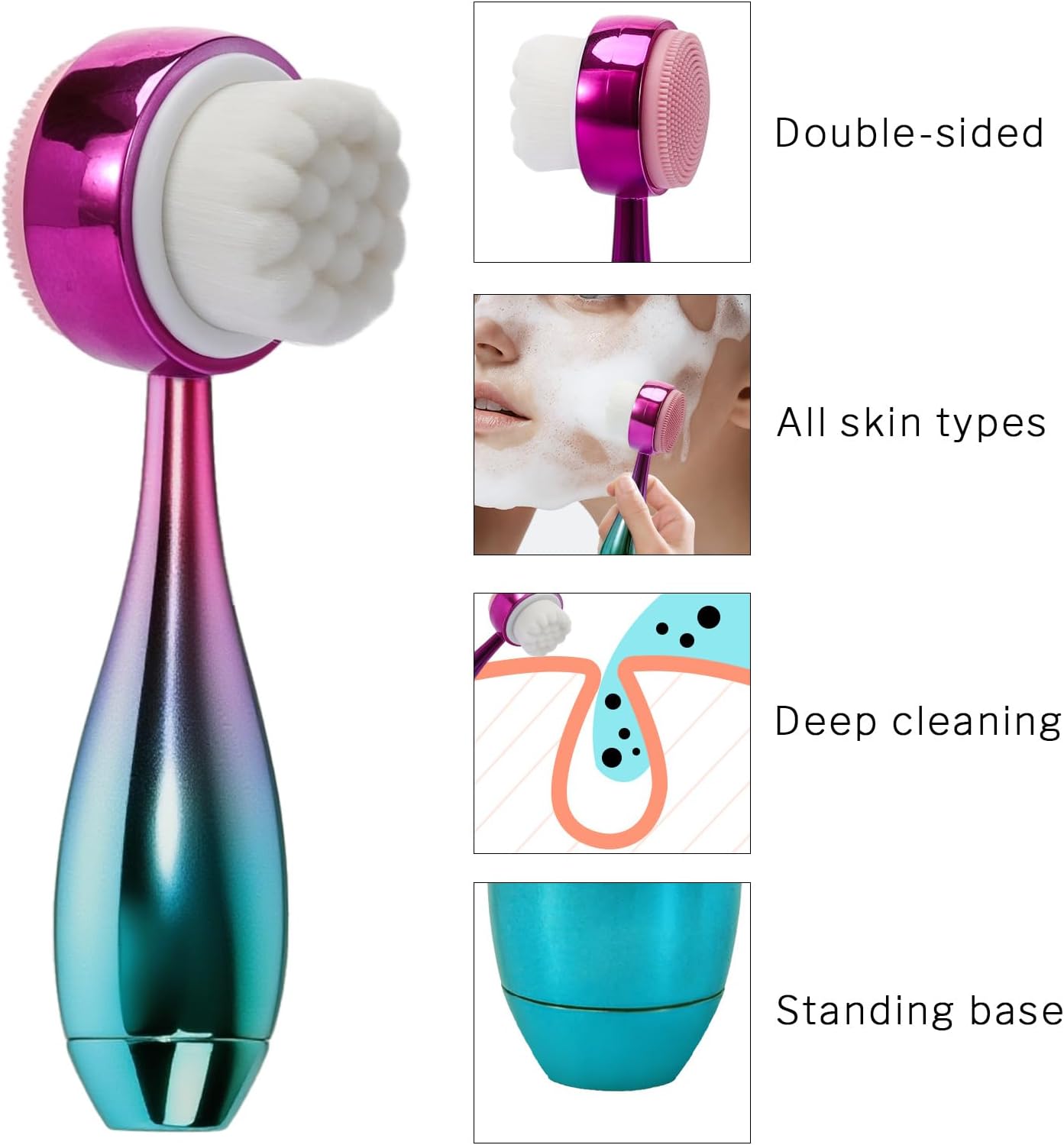 Face Brush 2 in 1, Facial Cleansing Brush Double Sides, Facial Exfoliation Scrub Brush Silicone Manual Face Scrubber Brush for Gentle Deep Pore Cleansing, Skincare (Green, 1 Pack)