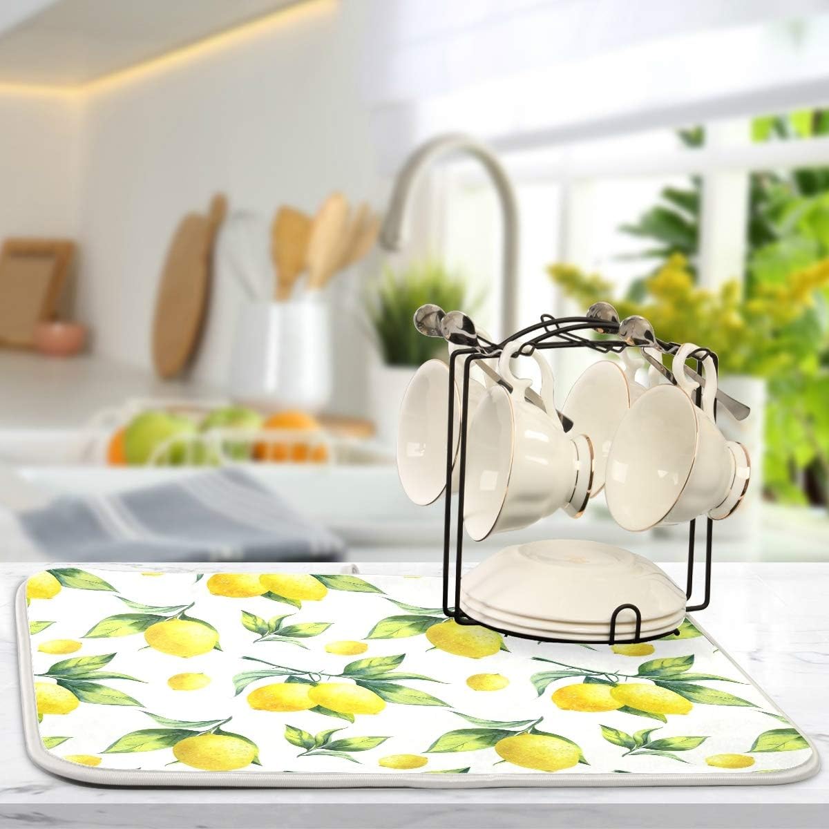 Tropical Lemon Leaves Dish Drying Mat 18x24 for Kitchen Lemon Yellow Lime Tree Dishes Pad Dish Drainer Rack Mats Absorbent Fast Dry Kitchen Accessories