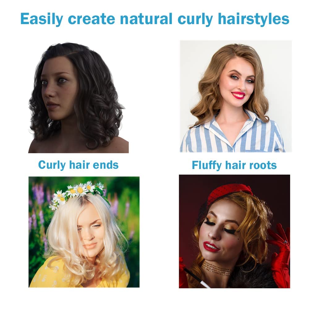 6PCS Roller Curlers For Medium Short Bangs, Heatless Curlers Create Natural Curly Hairstyles (Large Blue 6-Pack)