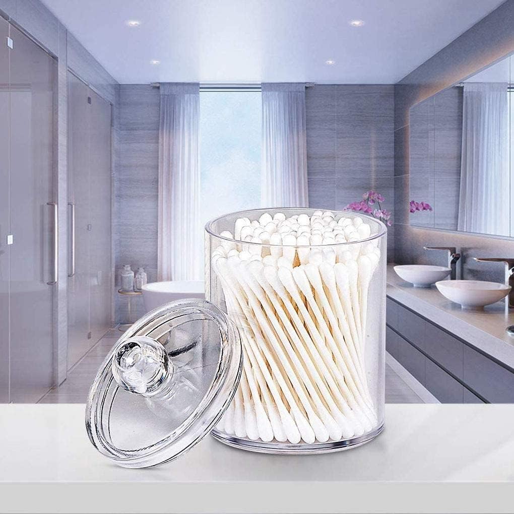 AXX Qtip Dispenser Apothecary Jars Bathroom - Qtip Holder Storage Canister Clear Plastic Jar for Cotton Swab,Q-Tips,Cotton Rounds (E#Clear 4Pcs)