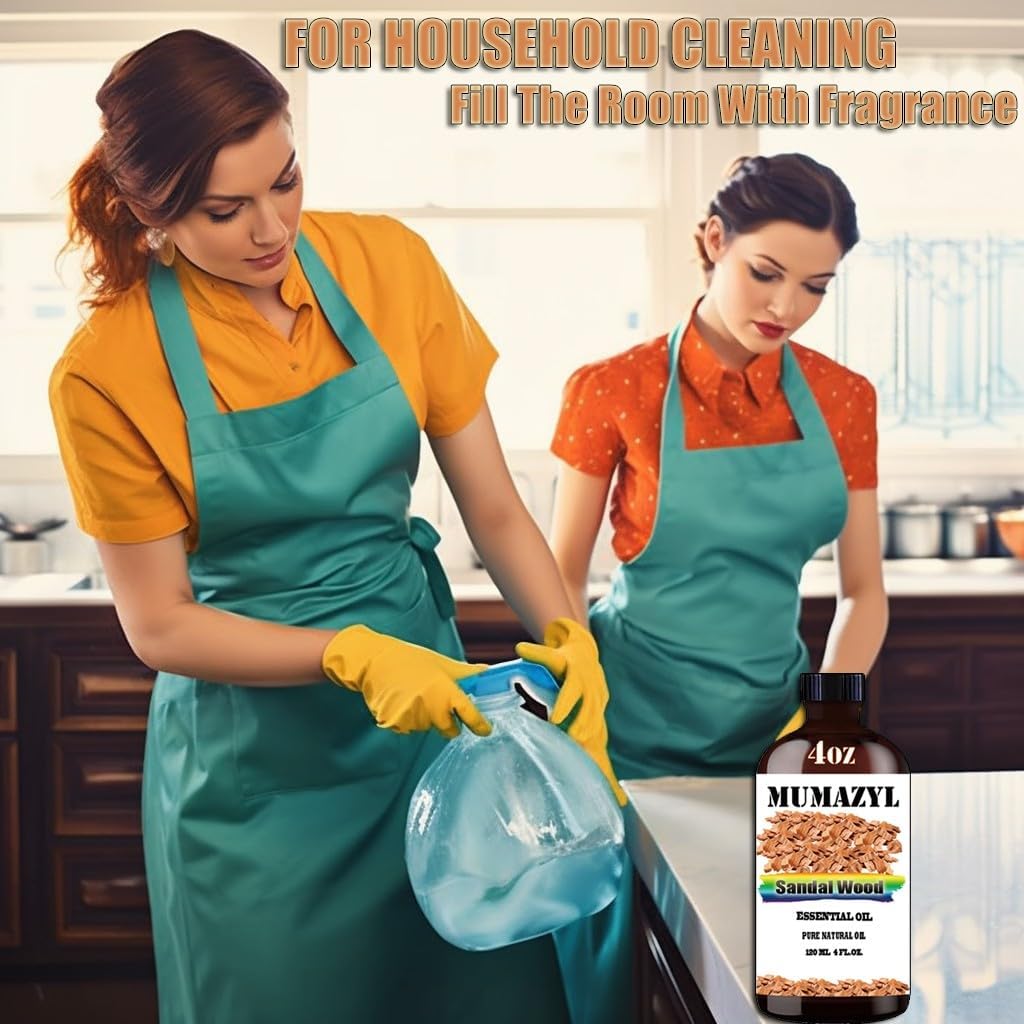 Sandalwood Essential Oil, Sandalwood Oil 4 Fl Oz 120ML for Diffuser Humidifier Yoga Cleaning DIY Candle Soap Making Essential Oils