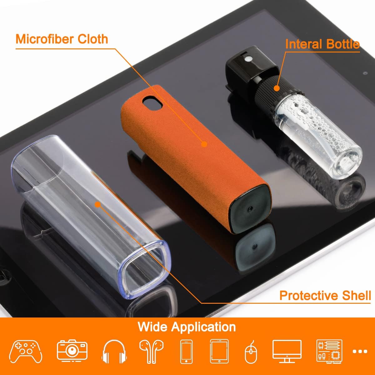 Screen Cleaner Touchscreen Mist Spray, walrfid Cleaning Kit for Electronic Smart Phone TV, Laptop, Tablet, PC, Computer Monitor Flat LCD, Eyeglasses, Compatible with iPhone iPad MacBook Pro (Orange)