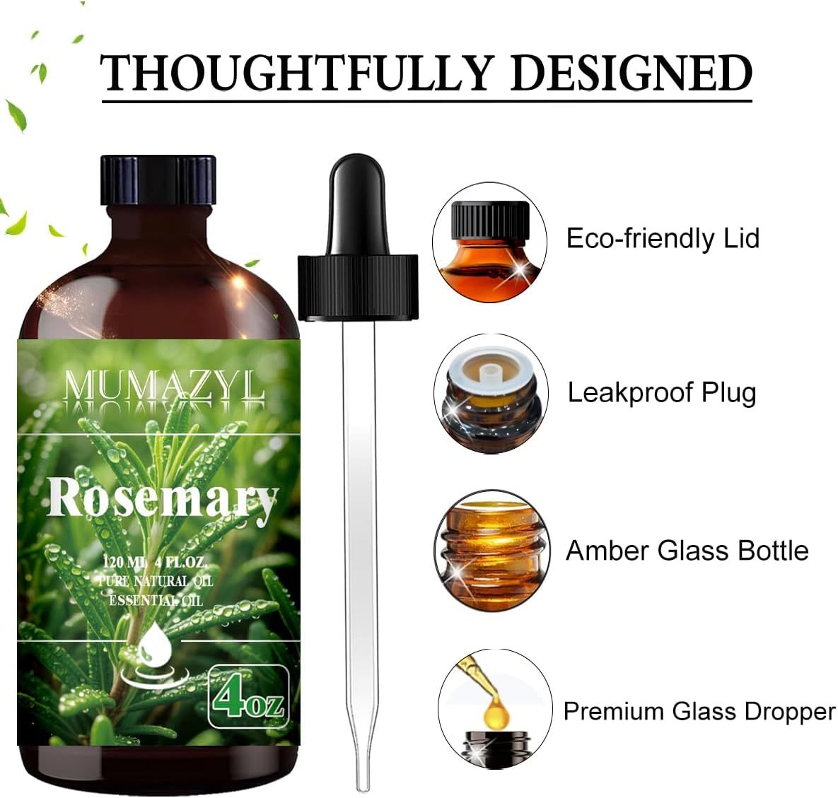 Rosemary Essential Oil, Rosemary Oil 4 Fl Oz 120ML for Diffuser Humidifier Yoga Cleaning DIY Candle Soap Making Essential Oils